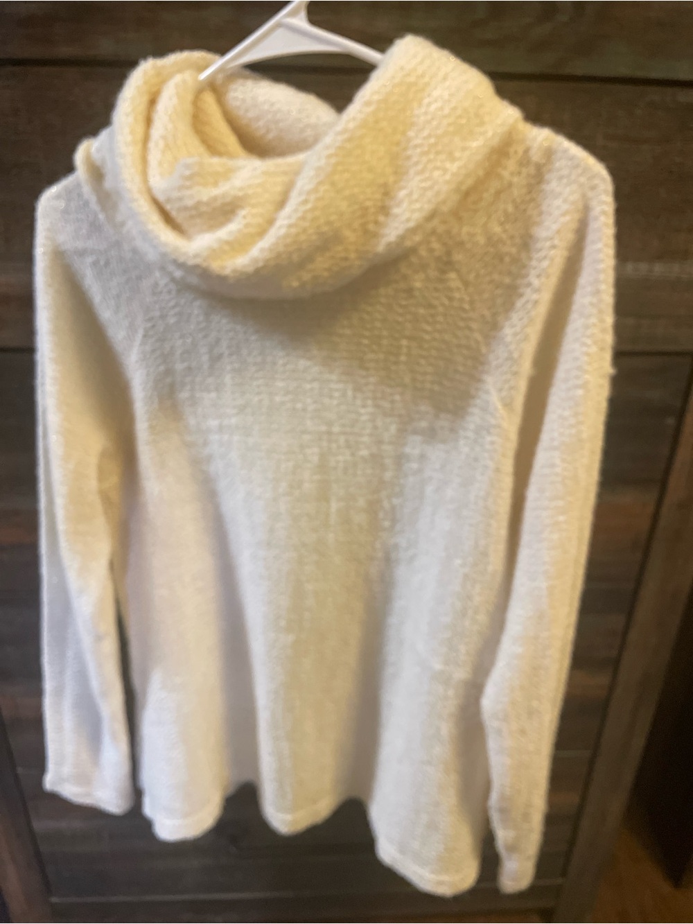 Miss Me White Turtle/Cowl Neck Sweater with Golden Shimmer Throughout - Picture 2 of 5